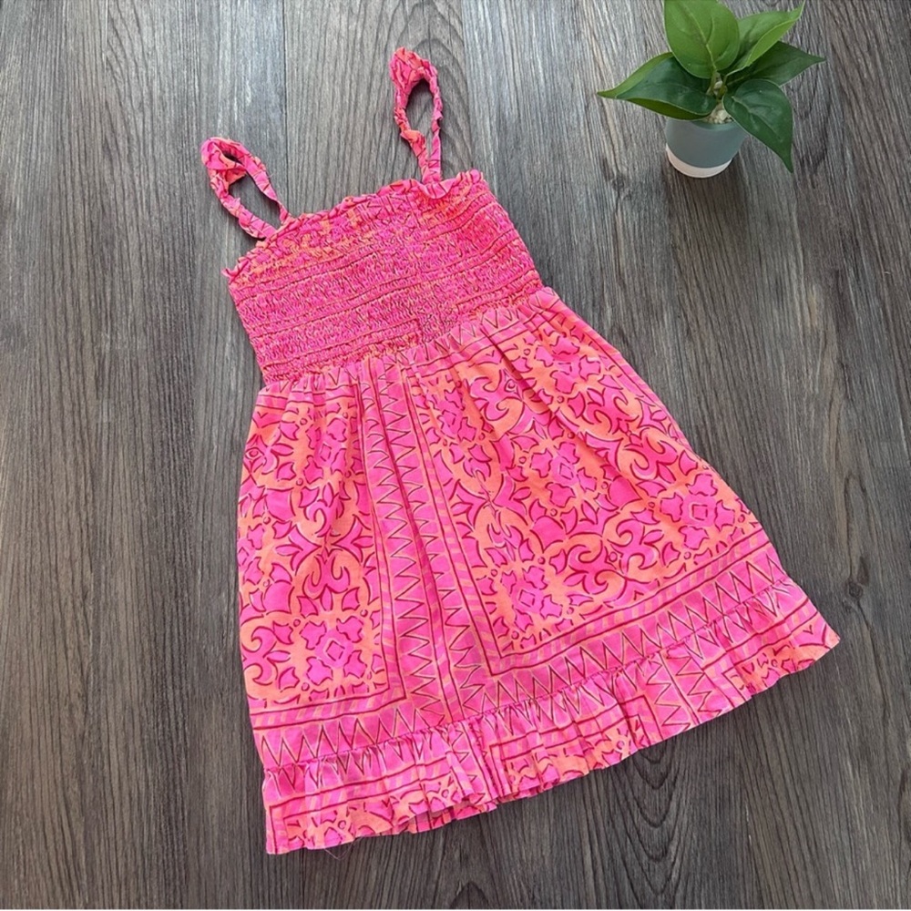 Vineyard Vines Girls' Hot Pink Patterned Tortola Smocked Sundress